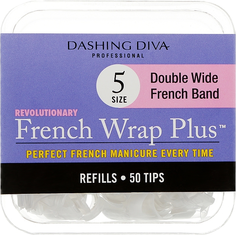 Tipsy - Dashing Diva French Wrap Plus Double Wide White 50 Tips (Size 5) — Zdjęcie N1