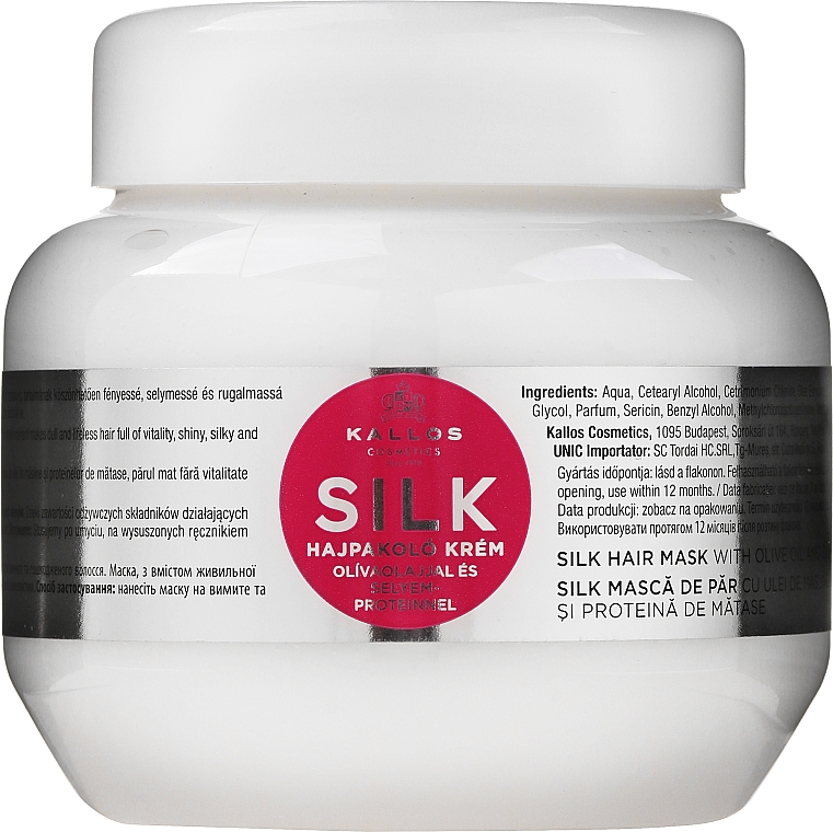 Maska w kremie z wyciągiem oleju oliwkowego i białka jedwabiu do suchych i martwych włosów - Kallos Cosmetics Silk Hair Mask