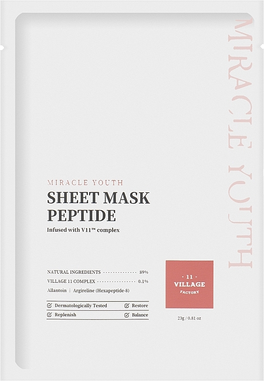 Maska w płachcie z peptydami - Village 11 Factory Miracle Youth Cleansing Sheet Mask Peptide — Zdjęcie N1
