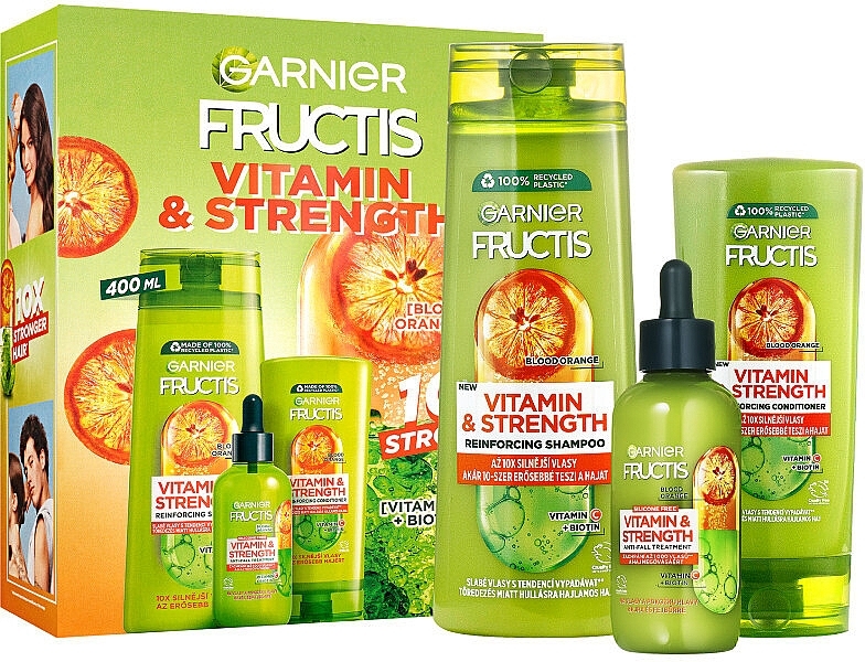 Zestaw - Garnier Fructis Vitamin & Strength (shmp/400ml + cond/200ml + ser/125ml) — Zdjęcie N1