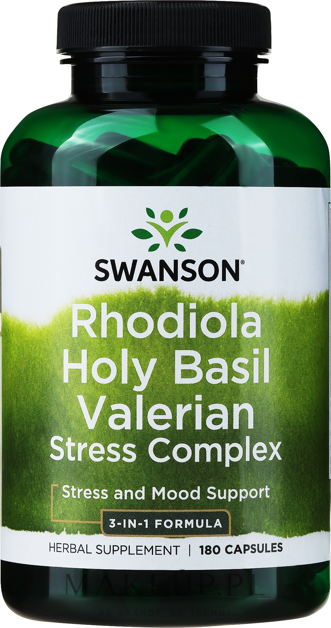 Suplement diety Rhodiola, waleriana i bazylia - Swanson Full Spectrum Stress Complex — Zdjęcie 180 szt.