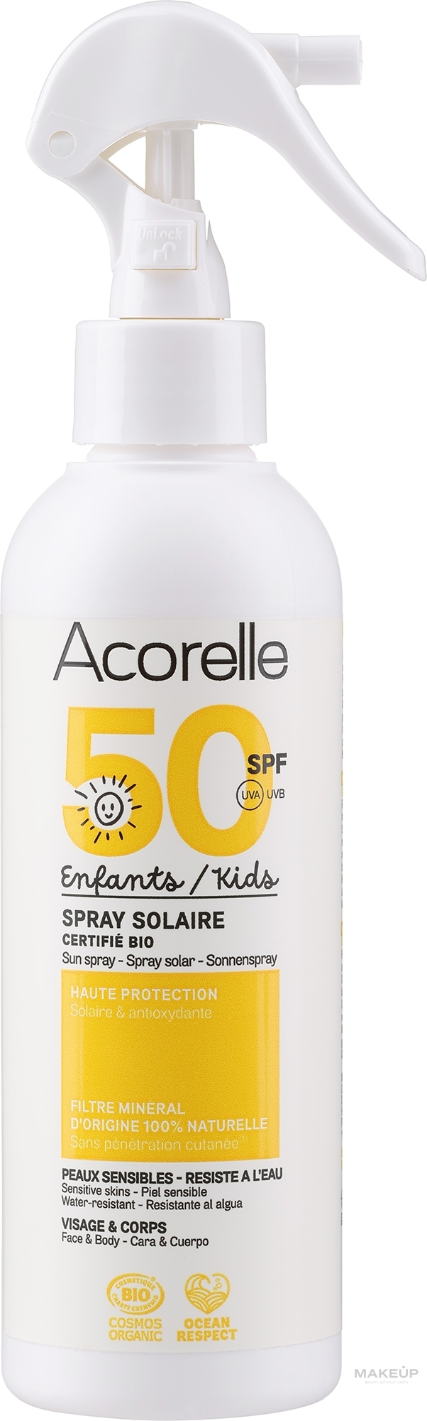 Spray przeciwsłoneczny dla dzieci SPF 50 - Acorelle Natur Sun Spray Solaire High Protection SPF50 — Zdjęcie 150 ml