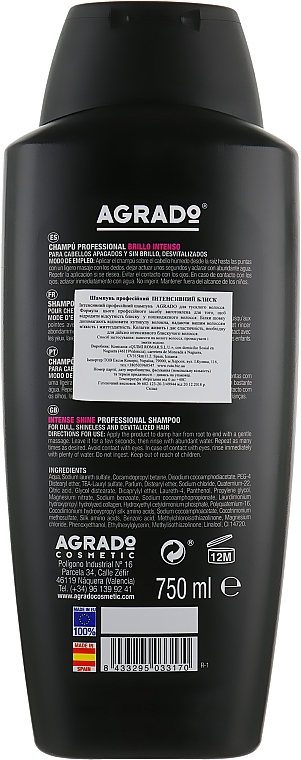 Intensywnie nabłyszczający szampon do włosów z prowitaminą B5, proteinami jedwabiu i kolagenem - Agrado Intense Glos Shampoo — Zdjęcie N4