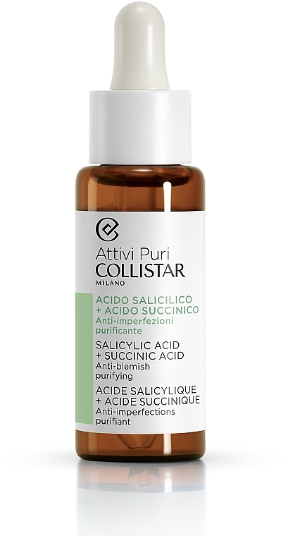 Serum do twarzy z kwasem salicylowym i bursztynowym - Collistar Attivi Puri Salicylic Acid + Succinic Acid