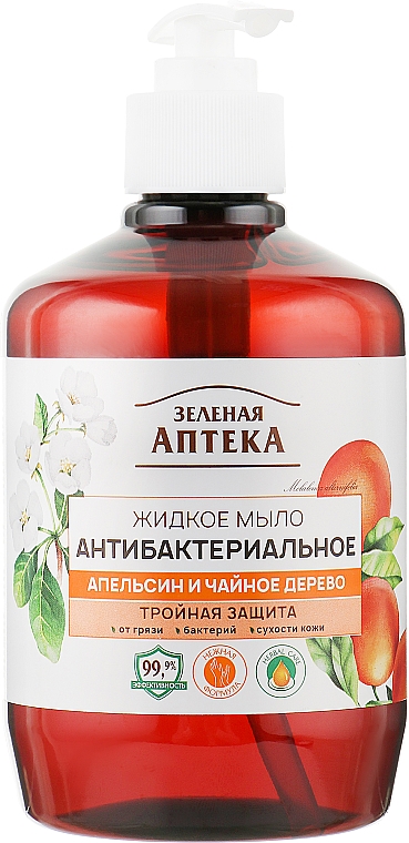 Antybakteryjne mydło w płynie do rąk Drzewo pomarańczy i herbaty, z dozownikiem - Green Pharmacy