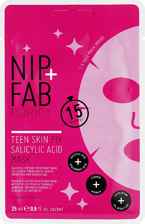 Maska w płachcie z kwasem salicylowym do cery trądzikowej i z niedoskonałościami - NIP+FAB Purify Teen Skin Fix Salicylic Acid Sheet Mask — Zdjęcie N1