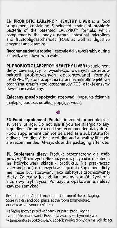 Probiotyczny suplement diety Healthy Liver, w kapsułkach - Allnutrition Probiotic LAB2PRO — Zdjęcie N3