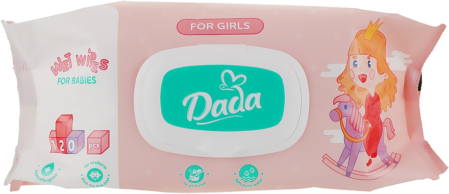 Bezzapachowe chusteczki nawilżane dla dziewczynek, z zamknięciem - Dada Wipes For Girls