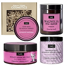 Kup Zestaw Magnolia i różowy pieprz - LaQ Set (b/cr/200ml + f/mousse/40g + b/mousse/100g + candle/180ml)