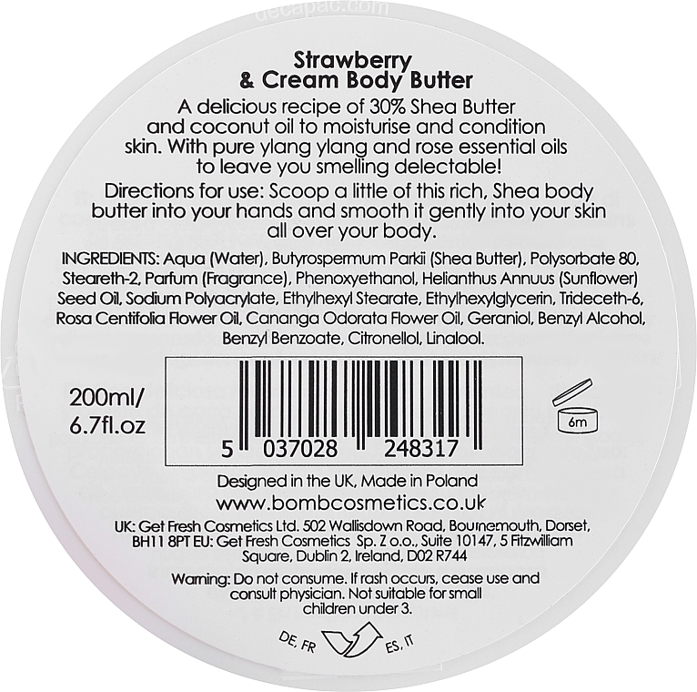 Masło do ciała Truskawka i śmietanka - Bomb Cosmetics Strawberry & Cream Body Butter — Zdjęcie N3