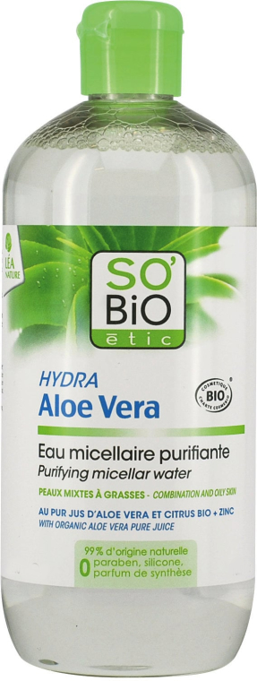 Oczyszczająca woda micelarna do cery mieszanej i tłustej - So'Bio Etic Organic Aloe Vera Micellar Water