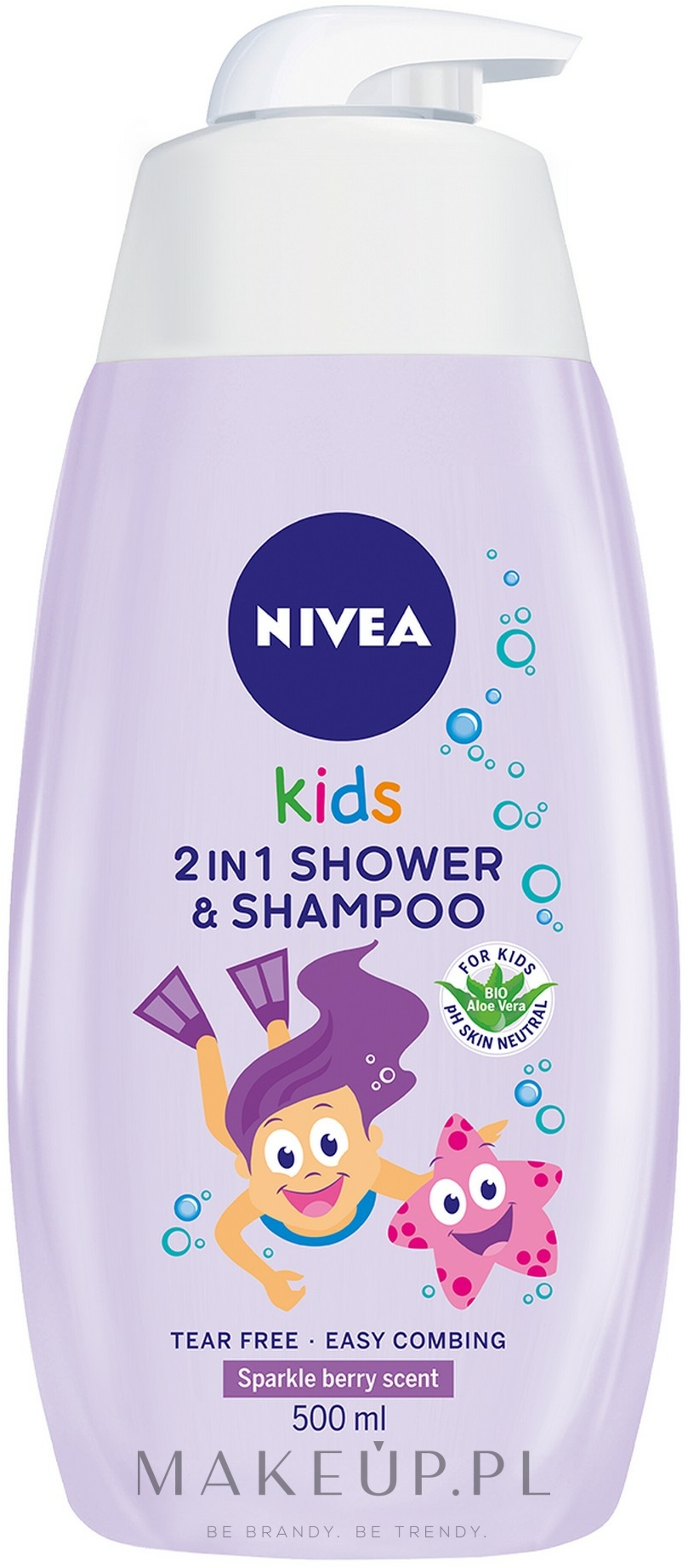 Żel pod prysznic i szampon bez łez 2 w 1 dla dzieci ułatwiający rozczesywanie włosów Lśniąca jagoda - NIVEA Kids Sparkle Berry — Zdjęcie 500 ml