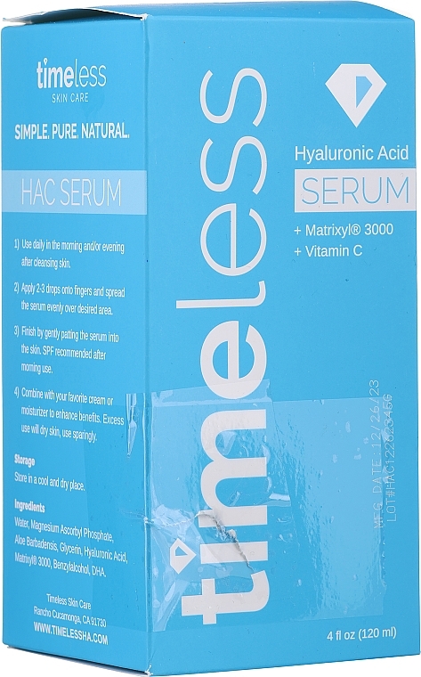 PRZECENA! Serum do twarzy z kwasem hialuronowym - Timeless Skin Care Vitamin C + Hyaluronic Acid Serum * — Zdjęcie N5
