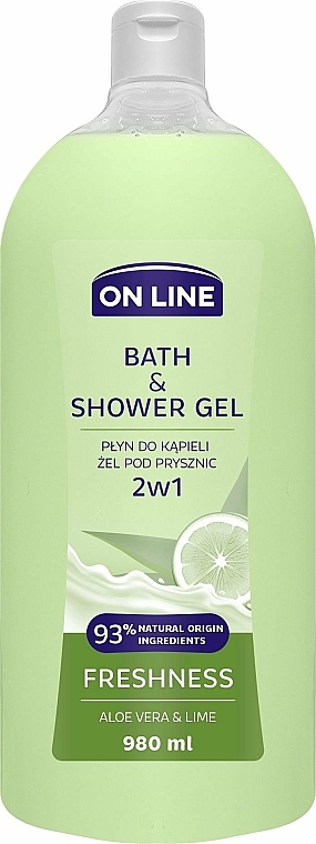 Płyn do kąpieli i żel pod prysznic 2w1 Aloes i limonka - On Line Freshness Aloe Vera & Lime Bath & Shower Gel — Zdjęcie N1