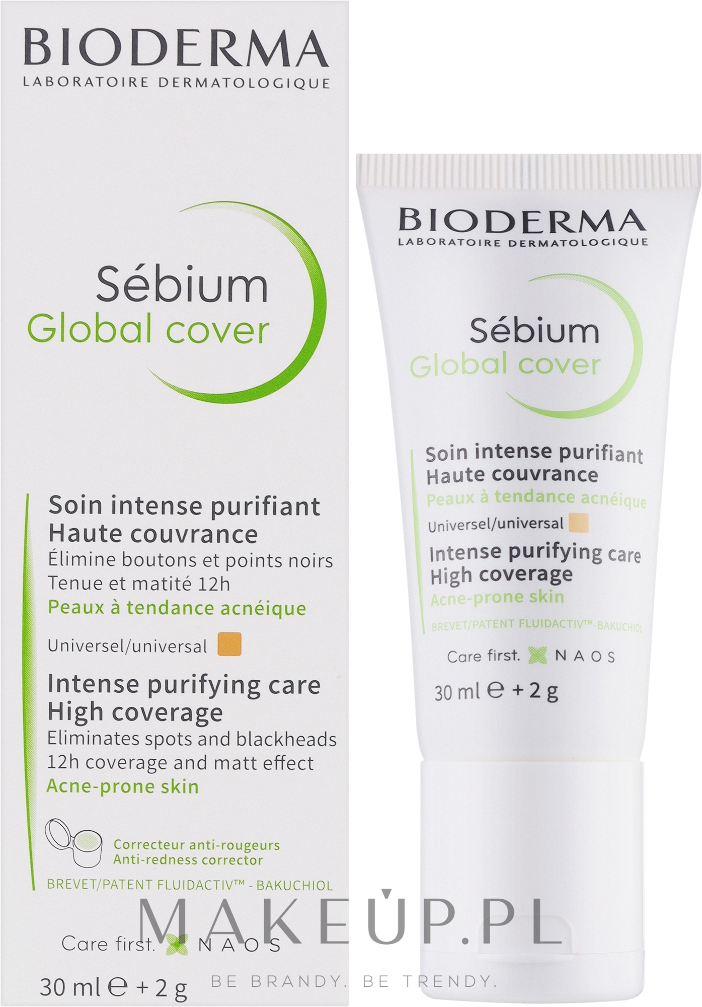 Koloryzujący krem przeciwtrądzikowy z korektorem punktowym - Bioderma Sébium Global Cover Cream — Zdjęcie 30 ml