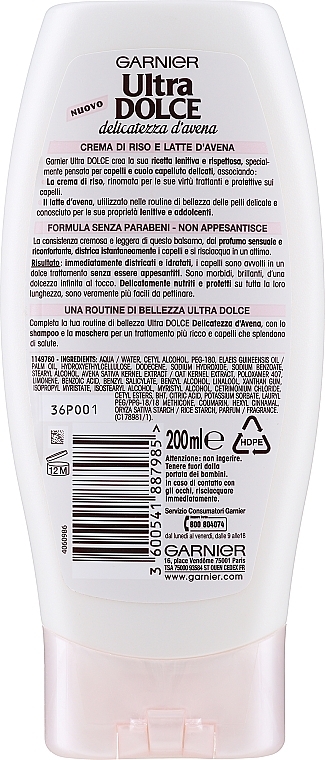 Odżywka do włosów z kremem ryżowym i mlekiem owsianym - Garnier Ultra Dolce Delicatezza D'Avena — Zdjęcie N2