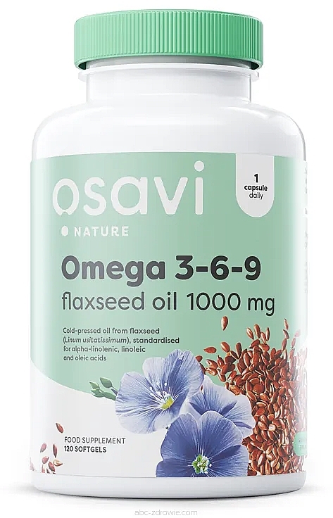 Suplement diety Omega 3-6-9, 1000 mg - Osavi Omega 3-6-9 Flaxseed Oil — Zdjęcie N1