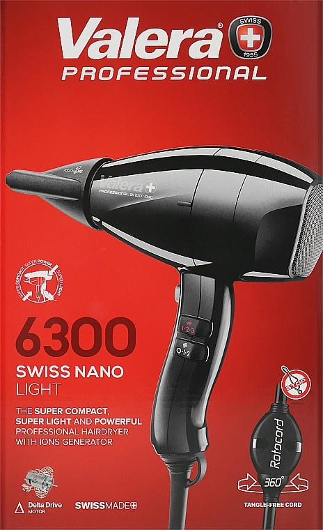 Superkompaktowa, ultralekka i wydajna profesjonalna suszarka do włosów z generatorem jonów, 6300 - Valera Swiss Nano Light — Zdjęcie N2