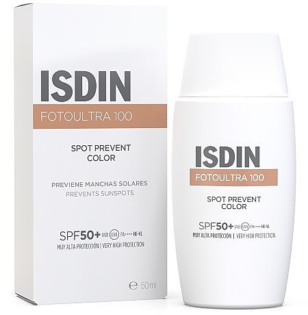 Płyn przeciwsłoneczny do twarzy SPF 50+ - Isdin Fotoultra 100 Spot Prevent Colour SPF 50+ — Zdjęcie N1