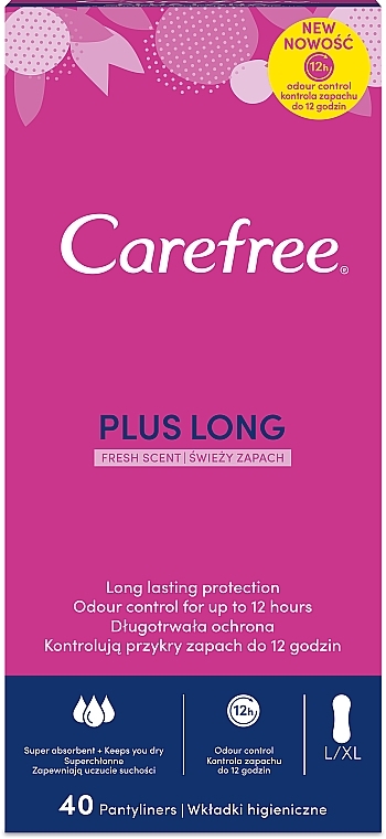Wkładki higieniczne, 40 szt. - Carefree Plus Long Fresh Scent — Zdjęcie N1