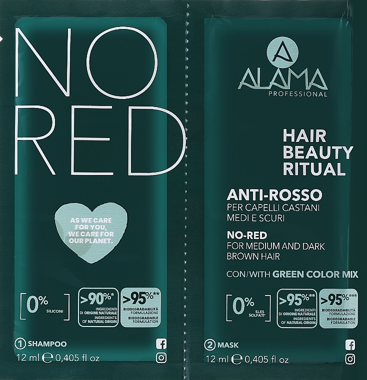 Zestaw - Alama No-Red Hair Beauty Ritual (shm/12ml + h/mask/12ml) — Zdjęcie N1