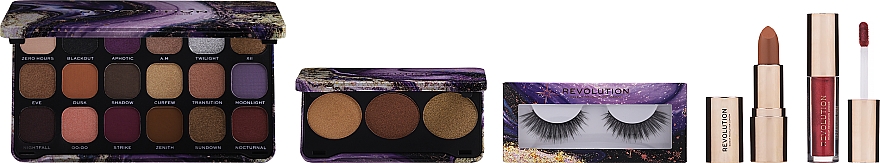 Zestaw do makijażu - Makeup Revolution Midnight Allure Gift Set (palette/19.8g + palette/6.6g + lipstick/3.6g + l/gloss/2ml + lash) — Zdjęcie N2