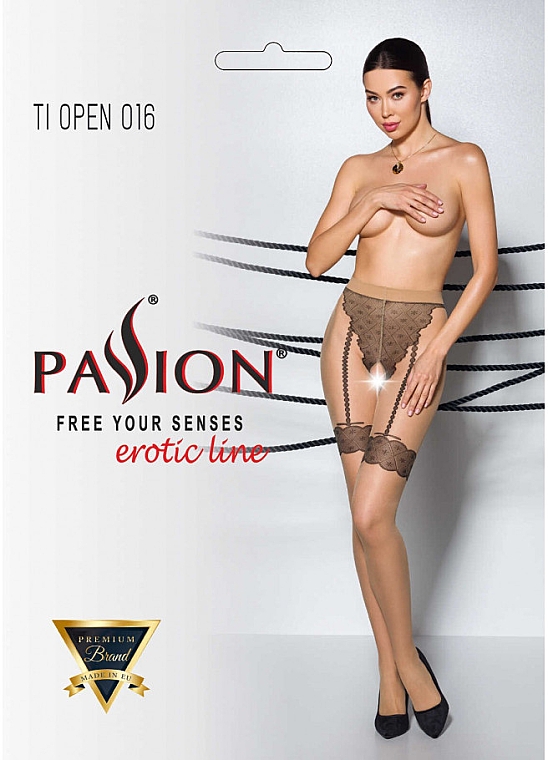 Rajstopy erotyczne z wycięciem Tiopen 016, 20 Den, beżowe - Passion — Zdjęcie N1