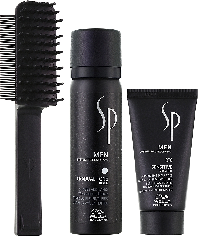 Zestaw do włosów dla mężczyzn - Wella SP Men Gradual Tone Black (h/mousse 60 ml + shm 30 ml + brush) — Zdjęcie N2