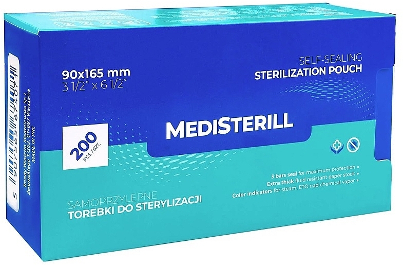 Torebki do sterylizacji narzędzi w autoklawie, samoprzylepne 9 x 16,5 cm, 200 szt. - MediSterill Self-Sealing Sterelization Pouch — Zdjęcie N1