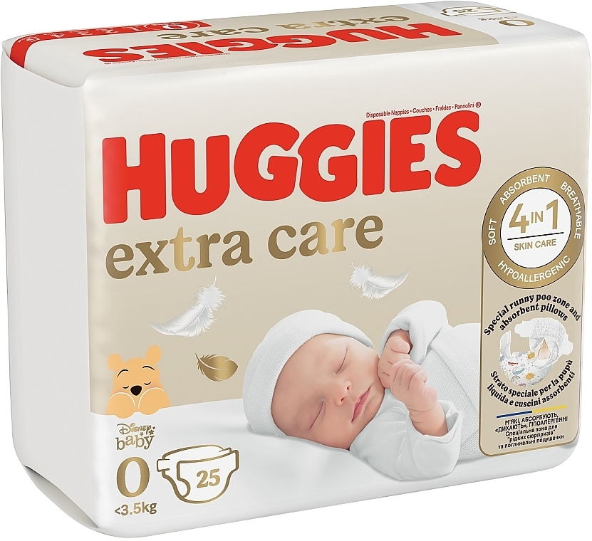 Pieluchy Extra Care, rozmiar 0, do 3,5 kg, 25 szt. - Huggies  — Zdjęcie N2