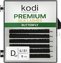 Sztuczne rzęsy Butterfly Green D 0.15 (6 rzędów: 9 mm) - Kodi Professional — Zdjęcie N1