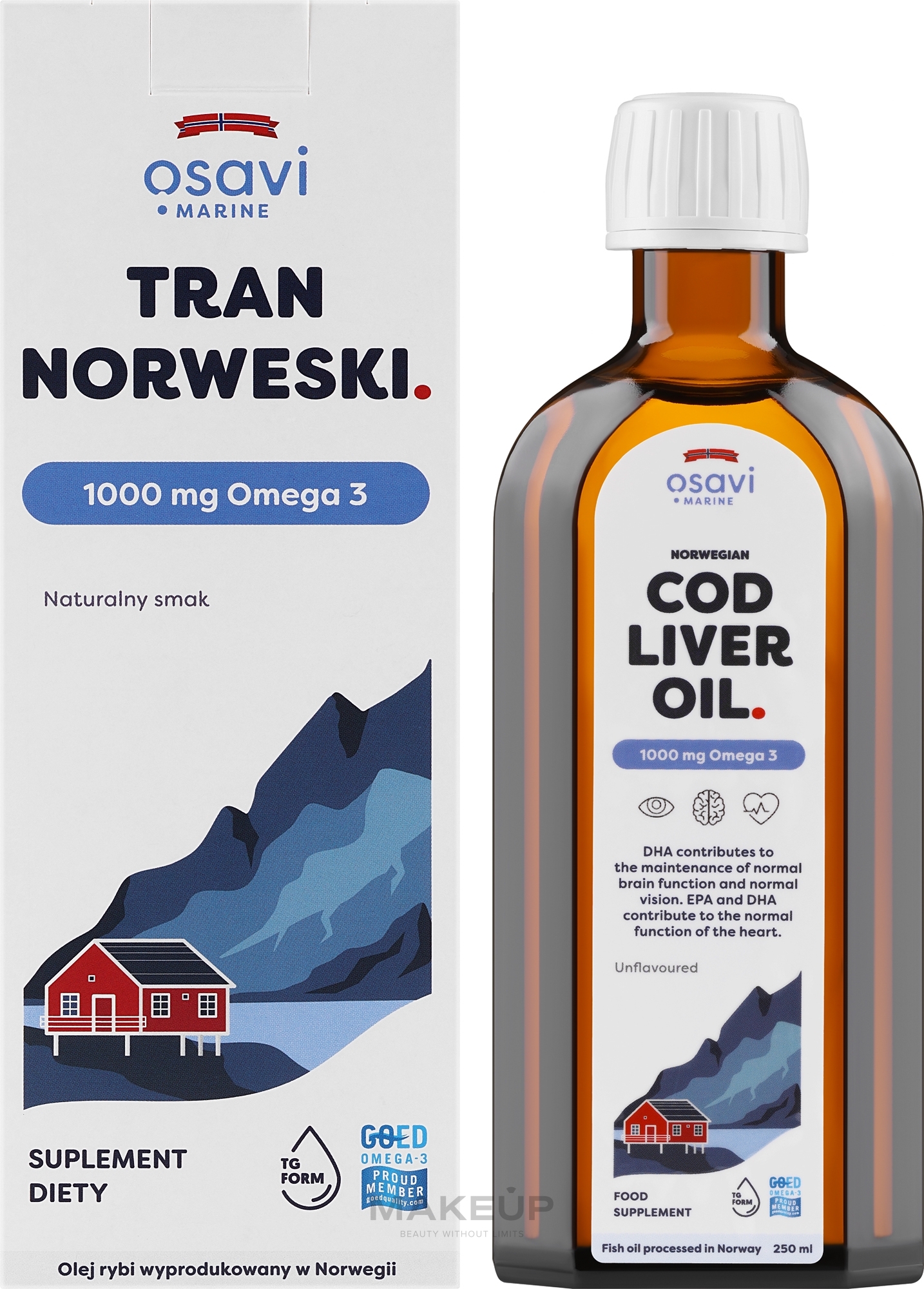 Suplement diety Tran norweski - Osavi Cod Liver Oil 1000 Mg Omega 3 — Zdjęcie 250 ml