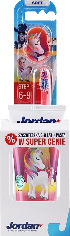 Zestaw dla dzieci w wieku 6-12 lat, jednorożec - Jordan Junior (toothpaste/50ml + toothbrush/1pc) — Zdjęcie N2