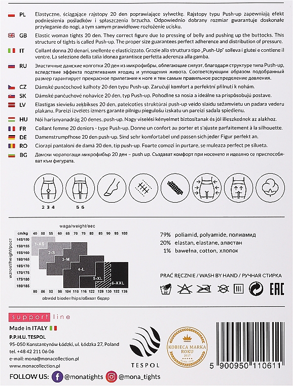 Rajstopy damskie Push-Up, 20 DEN, daino - MONA — Zdjęcie N2