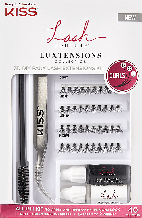 Zestaw - Kiss Lash Couture Luxtensions 3D (lashes 40 szt. + adhesive 2 g + remover 2 g + applicator + spoolie) — Zdjęcie N1