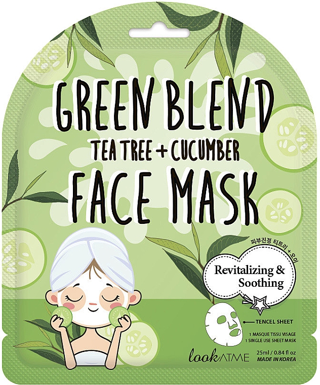 Maska w płachcie do twarzy z zieloną herbatą i ekstraktem z ogórka - Look At Me Green Blend Tea Tree + Cucumber Face Mask — Zdjęcie N1