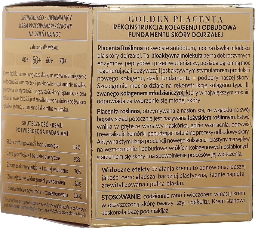 PRZECENA! Liftingująco-ujędrniający krem przeciwzmarszczkowy do twarzy 50+ - Bielenda Golden Placenta Collagen Reconstructor * — Zdjęcie N4