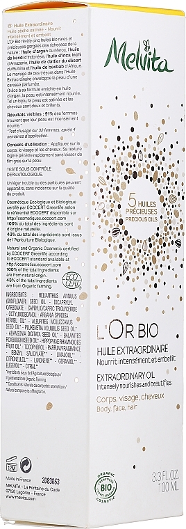 PRZECENA! Odżywczo-ochronny spray do ciała i włosów - Melvita L'Or Bio Extraordinary Oil Spray * — Zdjęcie N4