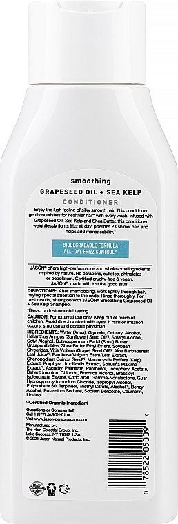 Wygładzająca odżywka do włosów Wodorosty - Jason Natural Cosmetics Smoothing Grapeseed Oil + Sea Kelp Conditioner — Zdjęcie N2