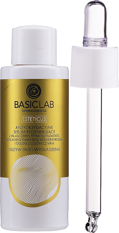 Antyoksydacyjne serum regenerujące do twarzy - BasicLab Dermocosmetics Esteticus Face Serum 6% Tetraisopalmitate 0.5% Coenzyme Q10 — Zdjęcie N3