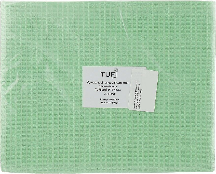 Serwetki papierowe do manicure, odporne na wilgoć, 40x32cm, zielone - Tuffi Proffi Premium — Zdjęcie N1