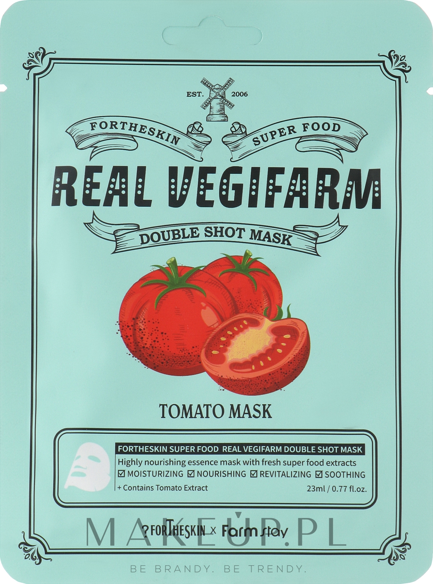 Rozjaśniająca maska do twarzy z ekstraktem z pomidorów - Fortheskin Super Food Real Vegifarm Double Shot Mask Tomato — Zdjęcie 23 ml