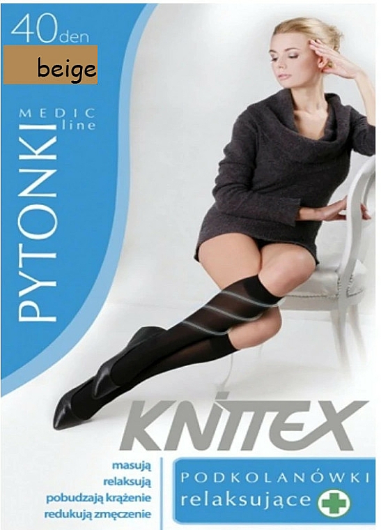 Podkolanówki relaksujące dla kobiet, 40 DEN, beige - Knittex — Zdjęcie N1