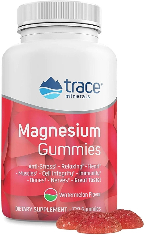 Suplement diety Magnez, żelki - Trace Minerals Magnesium Gummies Watermelon — Zdjęcie N1