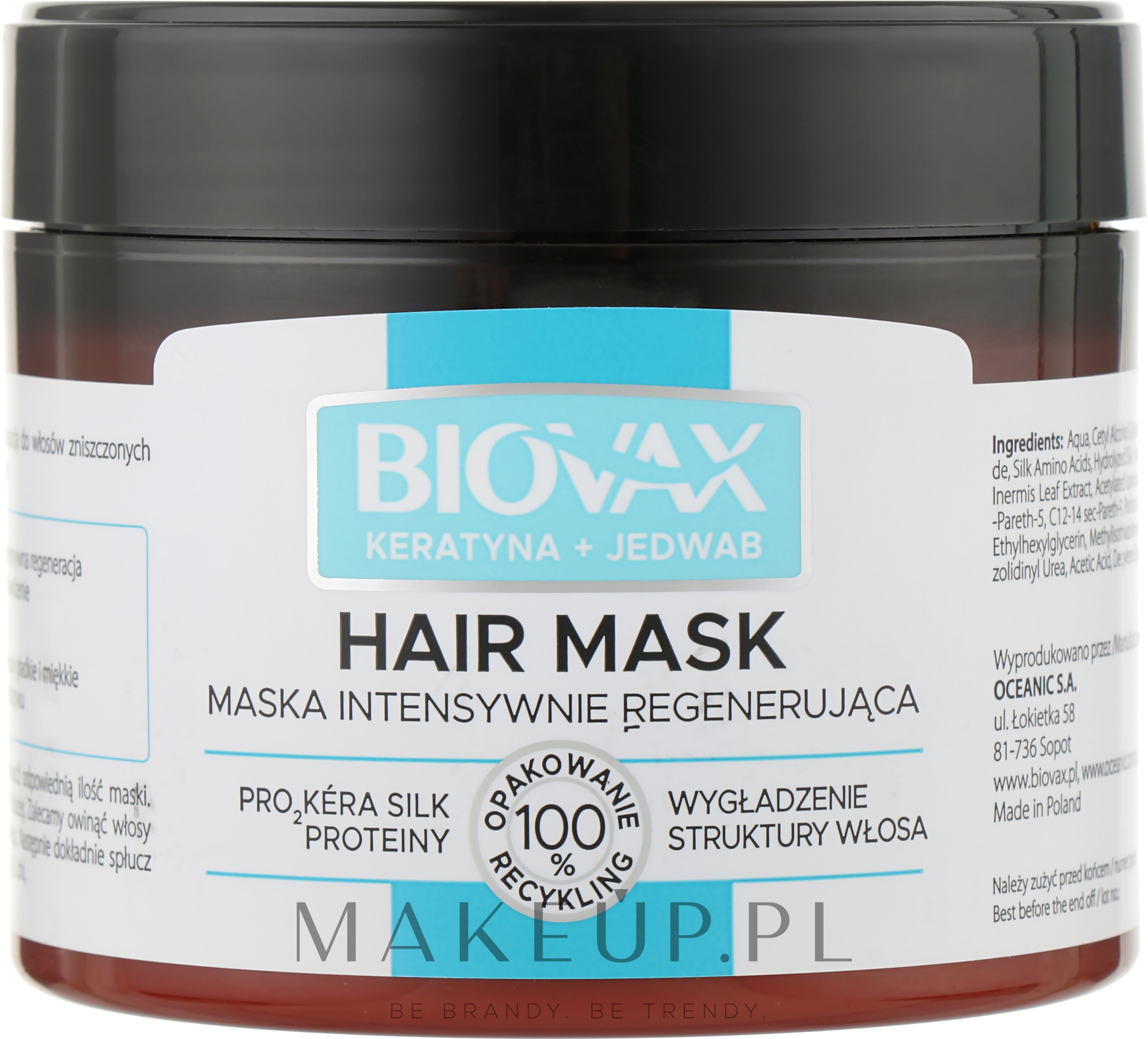 Maska intensywnie regenerująca i wygładzająca strukturę włosa - Biovax Keratin + Silk Hair Mask — Zdjęcie 250 ml