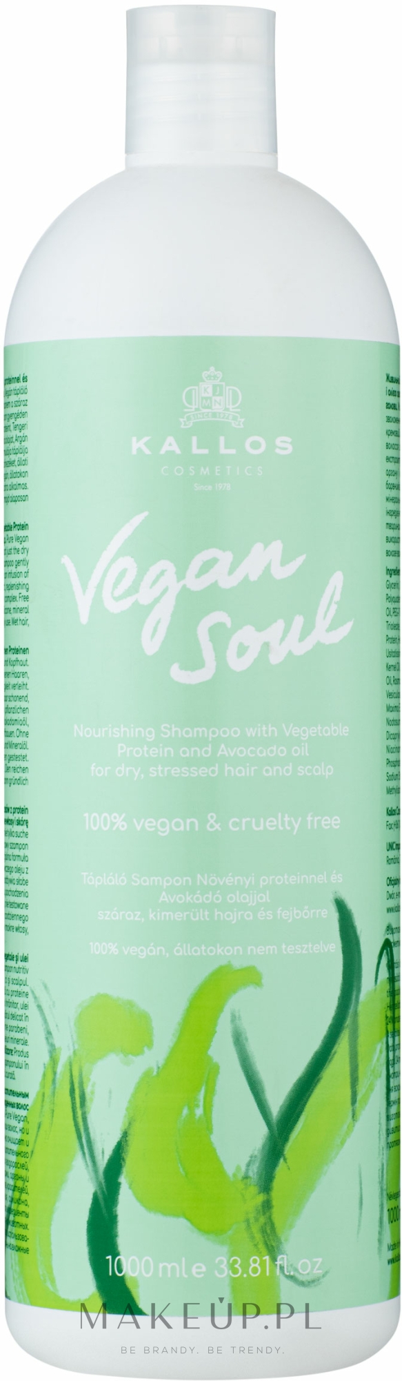 Odżywczy szampon z proteinami roślinnymi i olejkiem z awokado - Kallos Cosmetics KJMN Vegan Soul Nourishing Shampoo — Zdjęcie 1000 ml