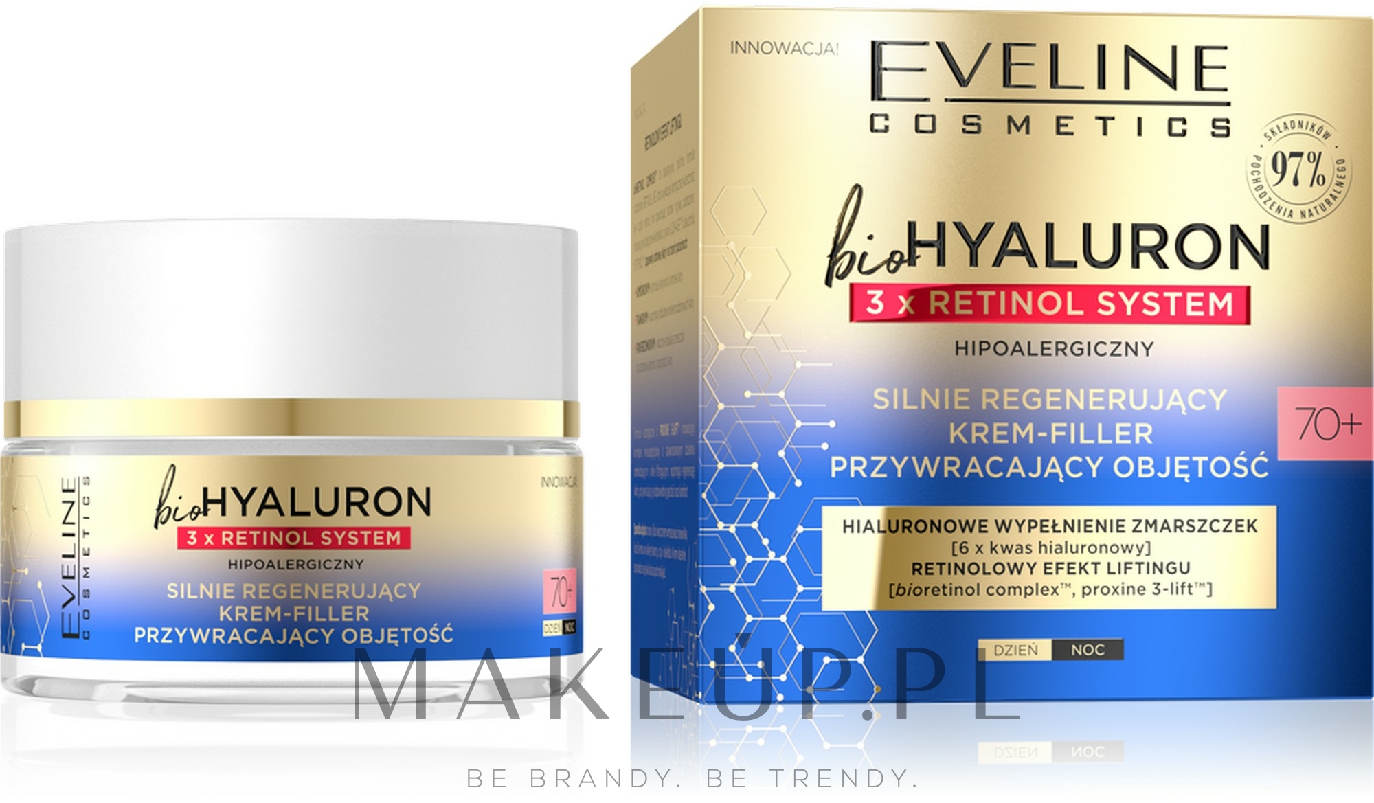 Silnie regenerujący krem do twarzy przywracający objętość 70+ - Eveline Cosmetics BioHyaluron 3xRetinol System — фото 50 ml