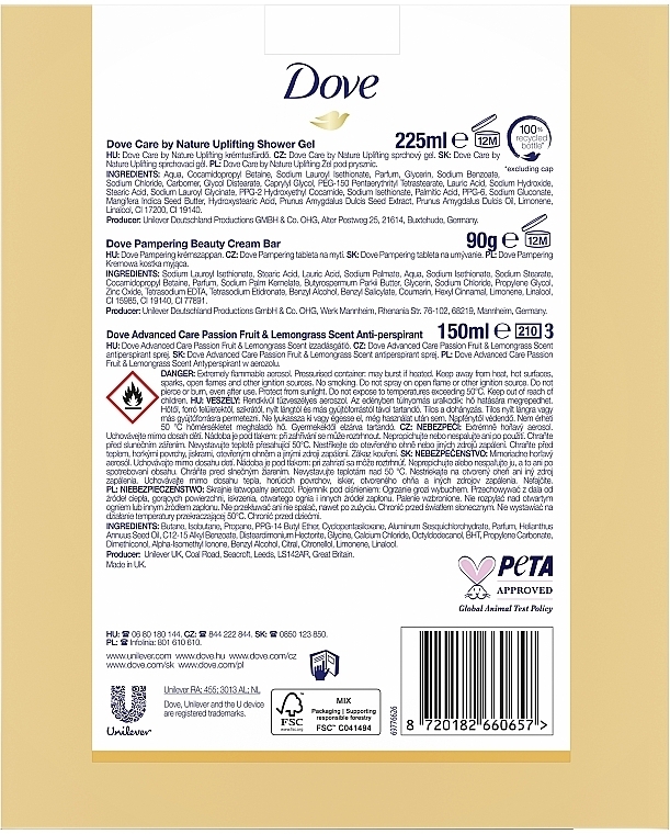 Zestaw - Dove Time To Pamper Body Favorites Collection (sh/gel/225ml + soap/90g + deo/150ml) — Zdjęcie N2