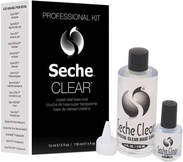 Zestaw przezroczystych lakierów podkładowych do paznokci - Seche Vite Clear Crystal Base Coat (Base Coat/118ml + Base Coat/14ml) — Zdjęcie N1