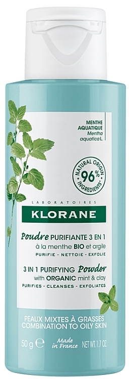 Puder do mycia twarzy - Klorane 3 in 1 Purifying Powder with Organic Mint and Clay — Zdjęcie N1
